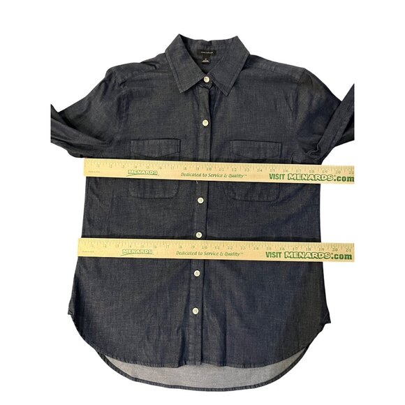 Ann Taylor Denim-Look Blouse Women's 0 Convertible Arms Used - Picture 9 of 11